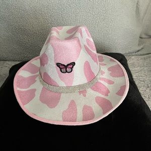 Cow print cowgirl hat